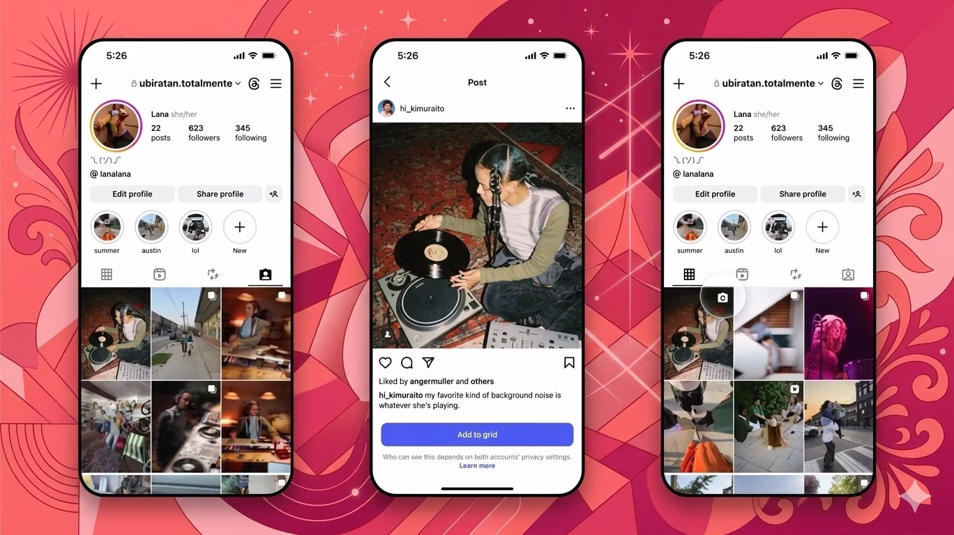 Instagram tagged photos to profile grid